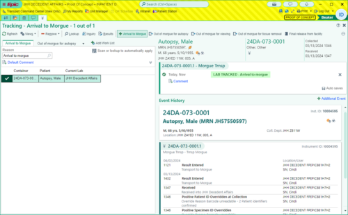 Decedent Tracking and Morgue Inventory Now Electronic within Epic